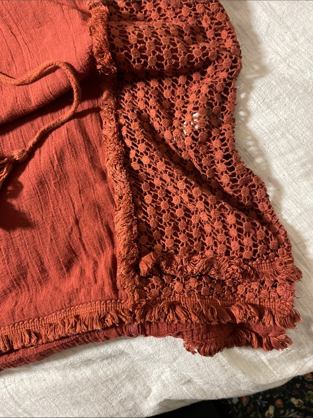 Free People Rust Hooded Crochet-Sleeve Pullover - Picture 4 of 6